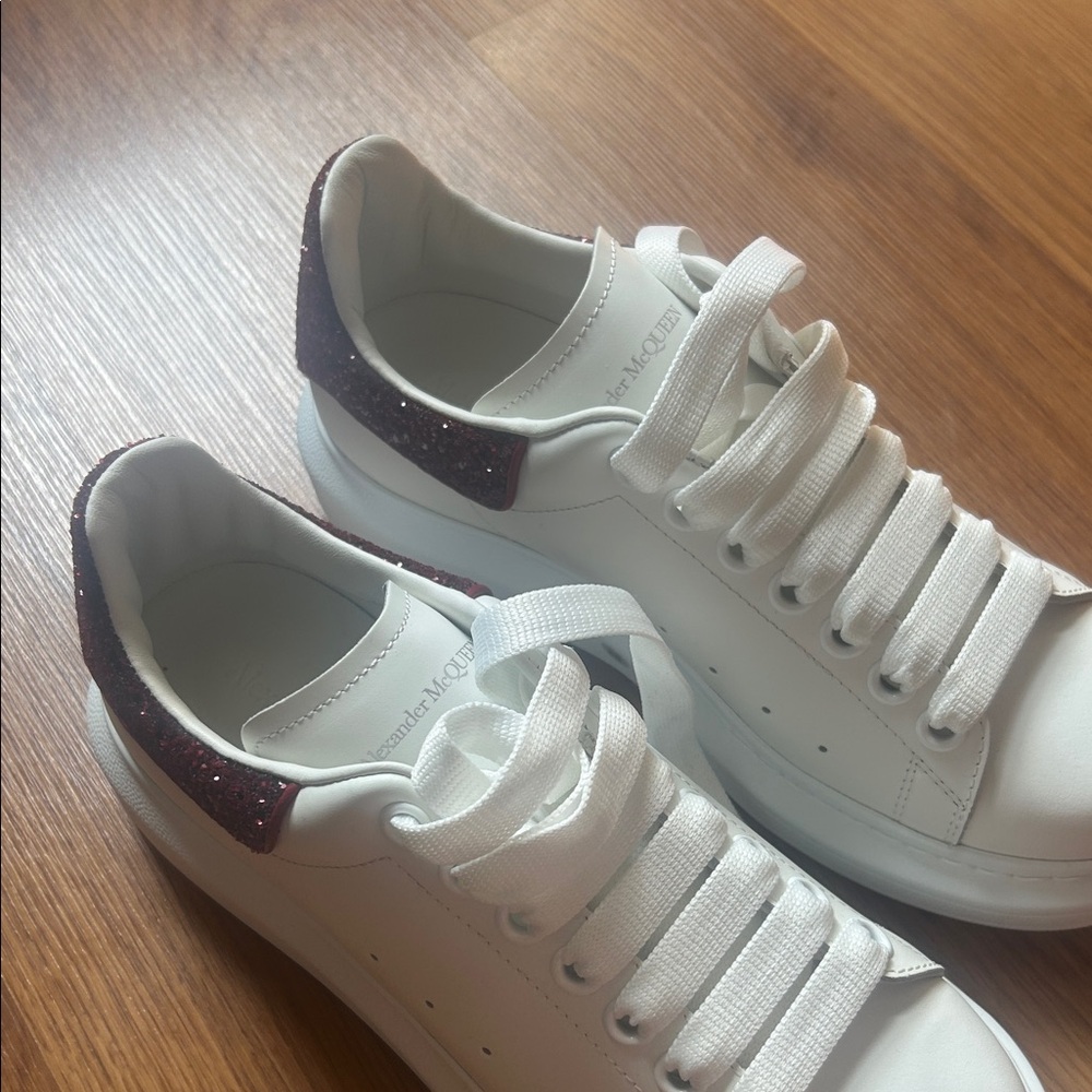 Alexander McQueen White Sneakers with Red Glitter Heel